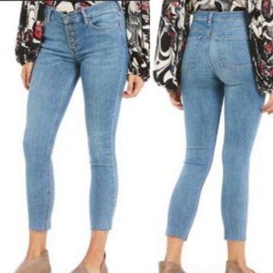 Free People Reagan Button Front Skinny Ankle Jeans OB545315 Raw Hem